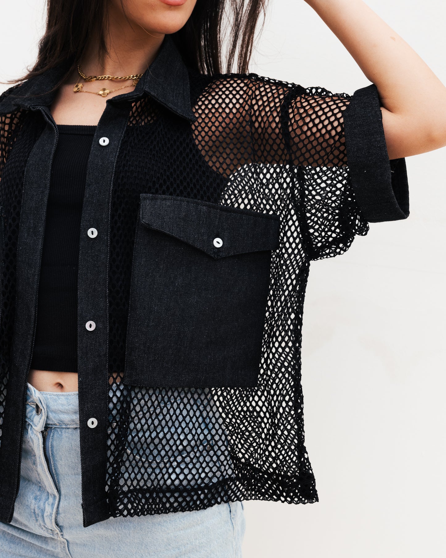 Mesh-Denim Shirt