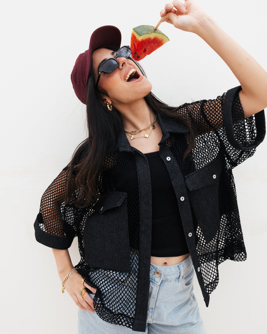 Mesh-Denim Shirt