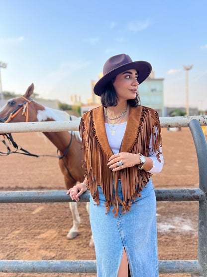 Western Fringes Vest in Brown