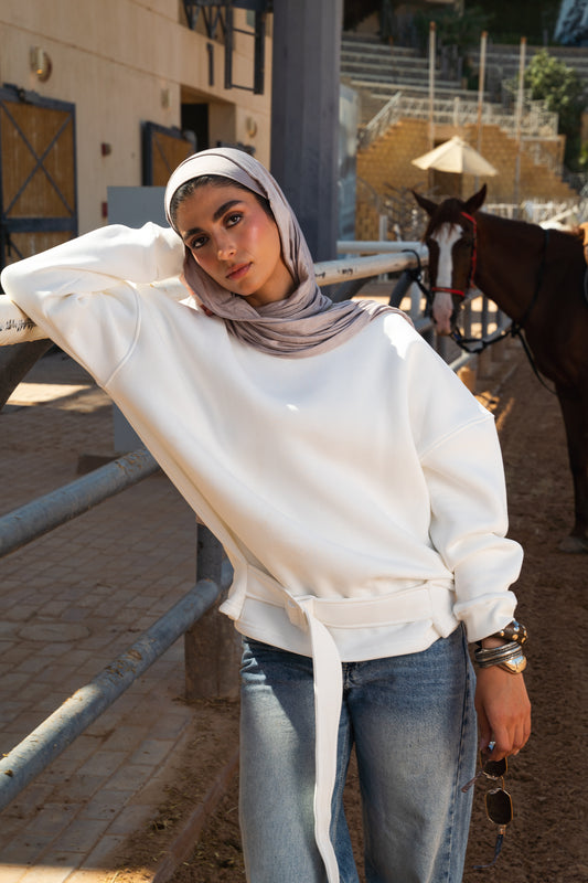 The Saddle Sweater In White