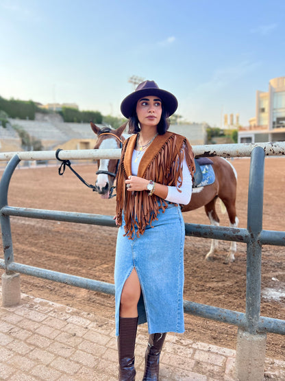 Western Fringes Vest in Brown