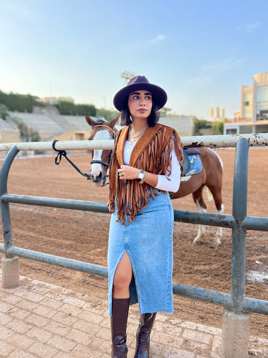 Western Fringes Vest in Brown