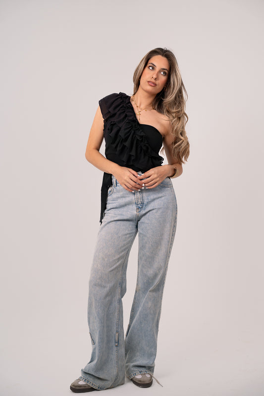 Black Offset Bloom Top