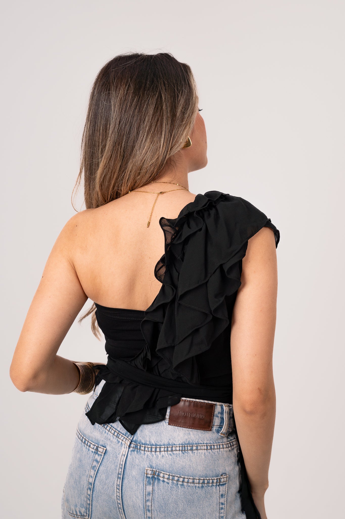 Black Offset Bloom Top